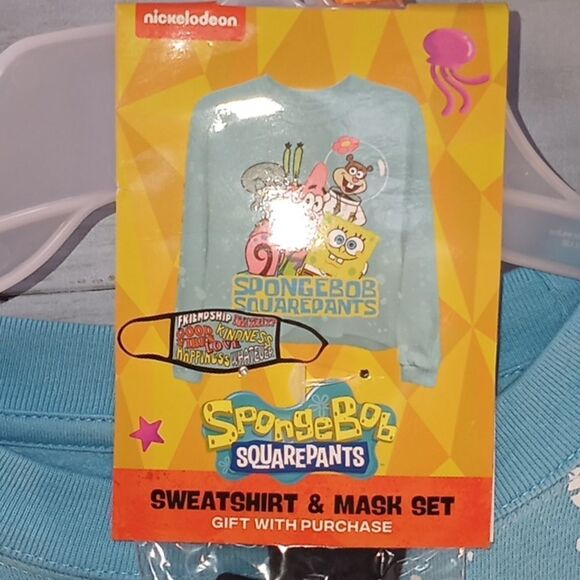 Spongebob Graphic Splatter Crop Sweatshirt Shirt Top - Picture 4 of 6